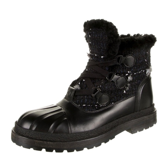 Chanel Weatherproof Combat Tweed Boots - Picture 2 of 5